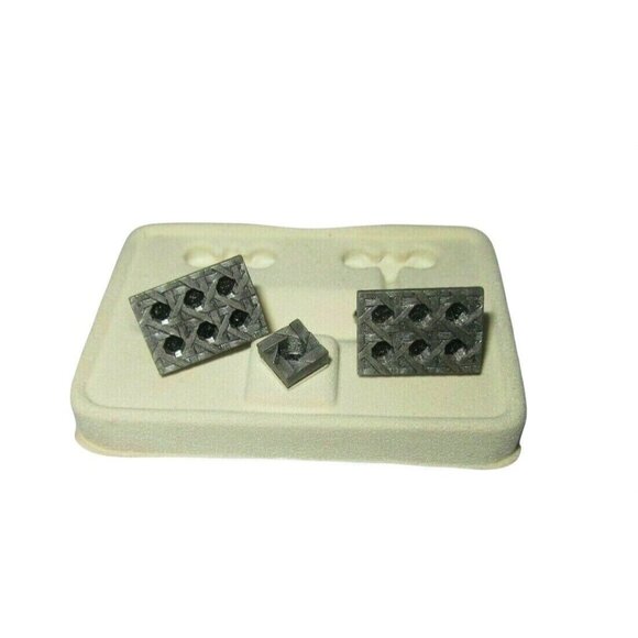 Vintage Silver Mirrored Mirror Woven Bamboo SWANK Cufflinks Cuff Links Tie Tac S - Picture 1 of 2